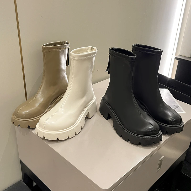 

Женские ботинки, Осенняя обувь, женские ботинки челси на плоской подошве, с круглым носком, на молнии, женские ботильоны для верховой езды, Л...