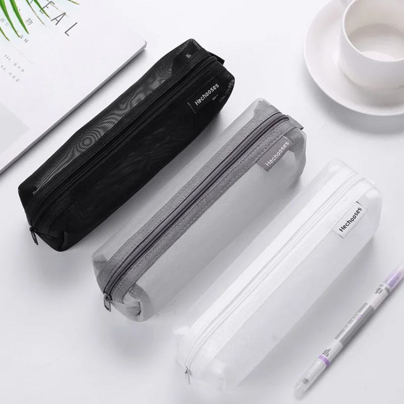 

Transparent Stationery Pencil Bag Student Examination Dedicated Nylon Mesh Pen Case Unisex Large Capacity Pouch School Supplies