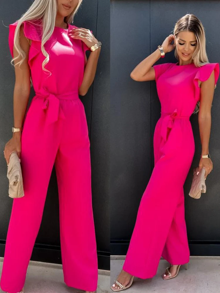 Fashion Butterfly Sleeve Wide Leg Jumpsuit Women 2023 Summer Casual Elegant Romper Vintage Streetwear Jumpsuits Overalls Women