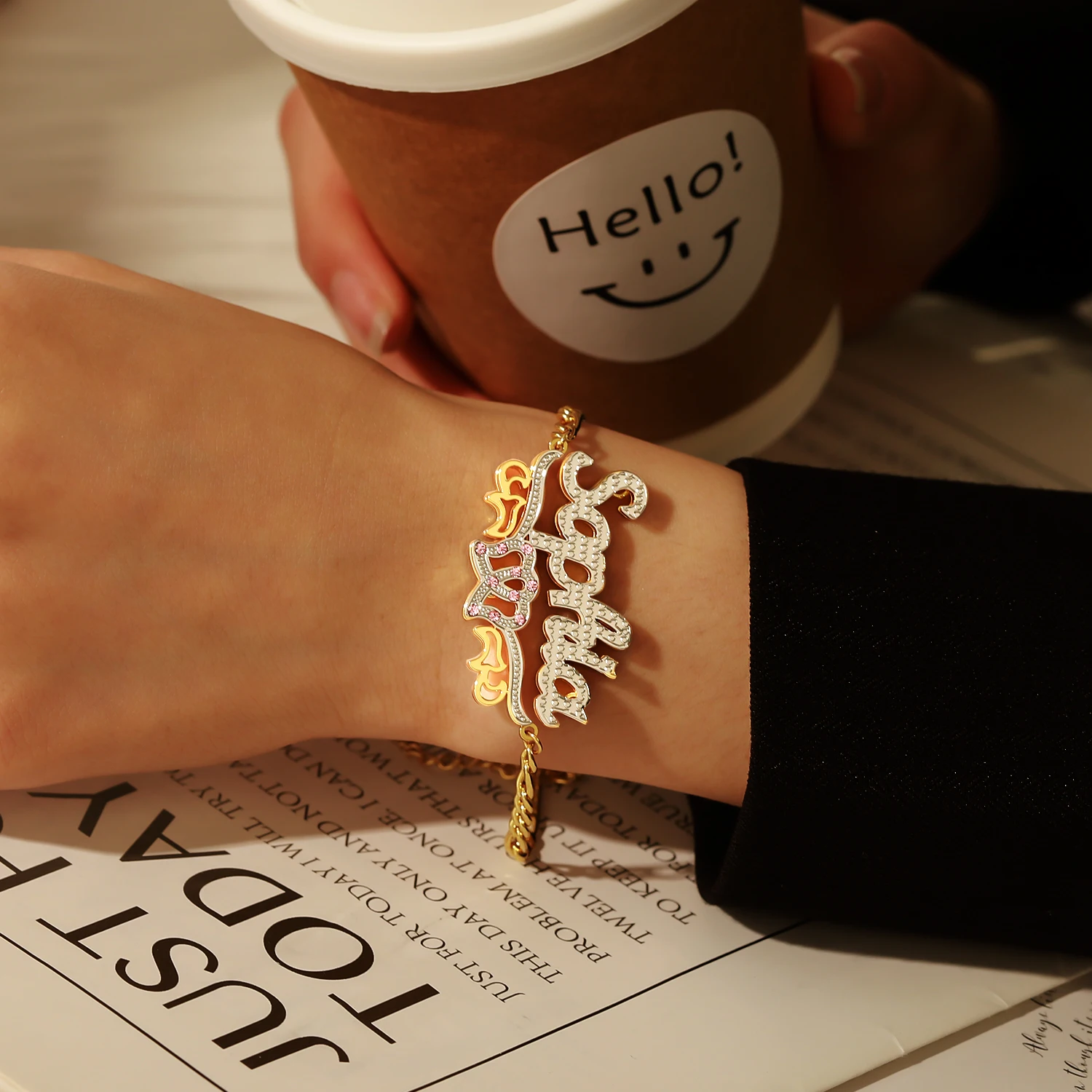 Customized Name Bangles Heart Nameplate Cuban Chain Personalized Custom Name Stainless Steel Gold Bracelets For Women jewelry