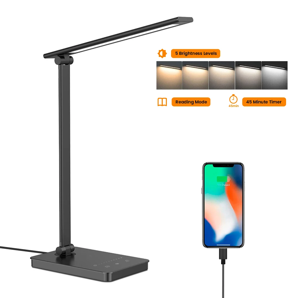 

5 Light Colors Dimmable LED Table Lamp USB Port Reading Eye-Friendly Study Business Light Touch Screen Desk Lamp