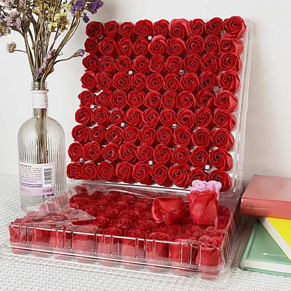 

81Pcs/Case Soap Flower Realistic Romantic Multi-layer Petals Bright Color Artificial Scented Rose Gift Box for Valentine's Day