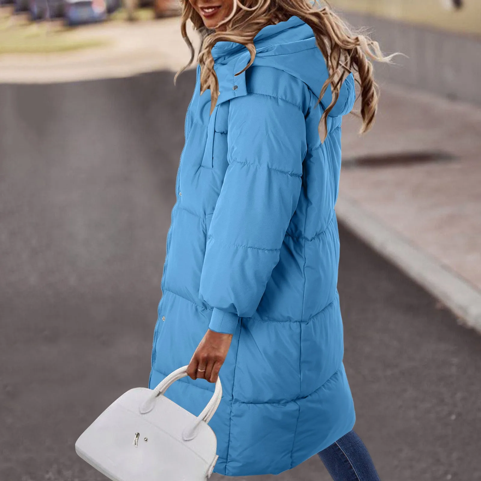 Knee Length Down Coat Women 2022 Warm Cotton Jacket Women Loose Thickened Hooded Jacket Outwear Fashion Casual Streetwaer