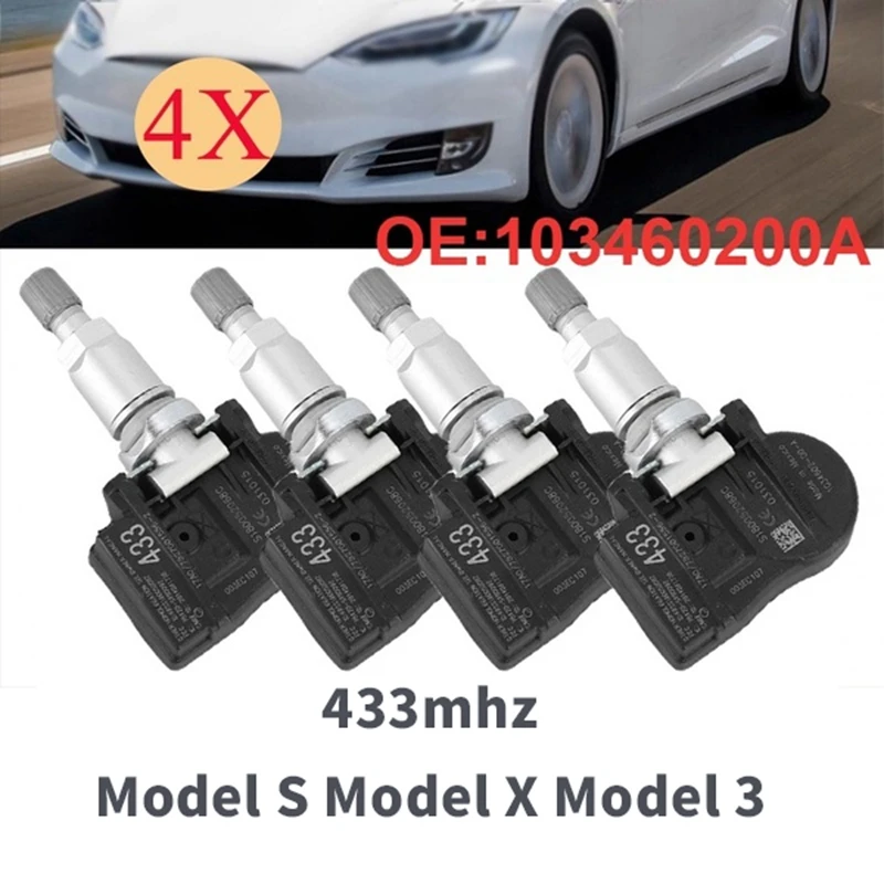 

1 Set of 4 TPMS 433Mhz Tire Pressure Sensors for Tesla Model S Model X Model 3 1034602-00-A 103460200A