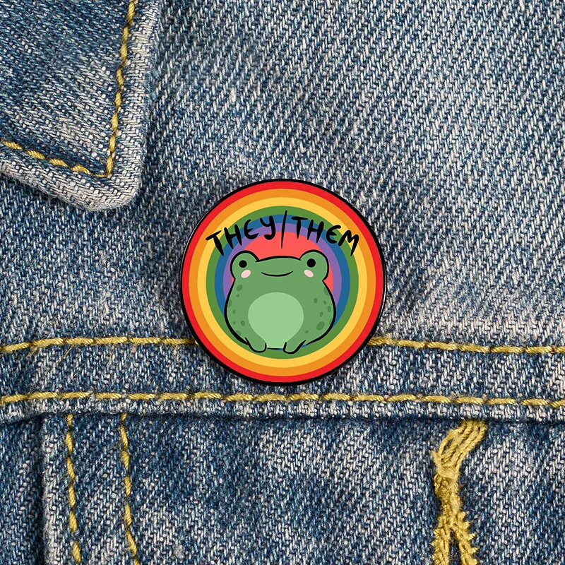 

They them Pronoun pride frog Pin Custom cute Brooches Shirt Lapel teacher tote Bag backpacks Badge Cartoon gift brooches pins fo