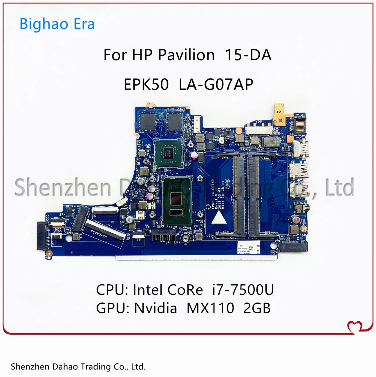 

Материнская плата для ноутбука HP Pavilion 15-DA с процессором i7-7500U MX110 2GB-GPU DDR4 EPK50