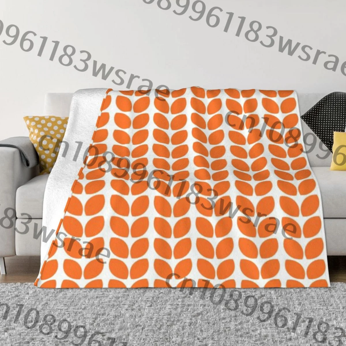 Флисовое одеяло Leaves оранжевого цвета