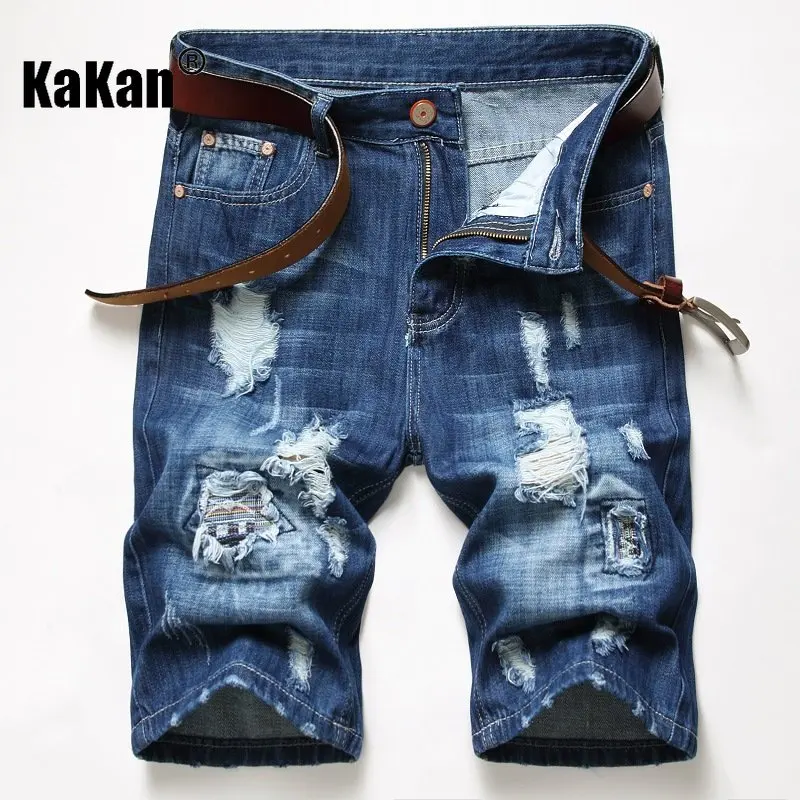 Kakan - European and American Summer New Men's Wear Ripped Jeans, Youth Popular Denim Pants Men's Pocket Decoration K02-389
