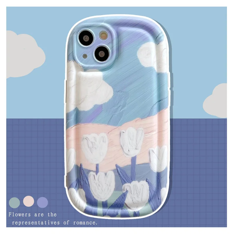 

Ins Oil Painting Tulip Phone Case Cover for IPhone 14 Plus 11 12 13 14 Pro X XR XS Max Shockproof Cases for IPhone 14 Case