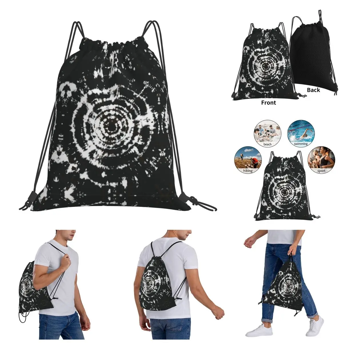

Backpack Humor Graphic Drawstring Bags Gym Bag Black And White Bulls Eye Pattern Hippie Watercolor premium Blanket roll