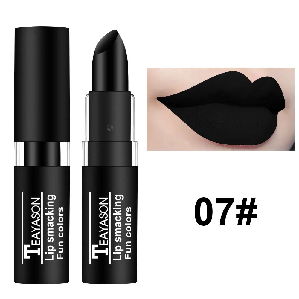 

Hot Sale Waterproof Velvet Matte Long Lasting Pigment Nude Purple Black Lipstick Luxury Halloween Party Lips Makeup Cosmetics