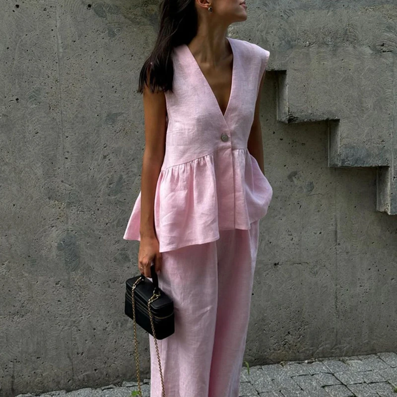 Женский однотонный комплект из брюк и топа цвета размеры в ассортименте