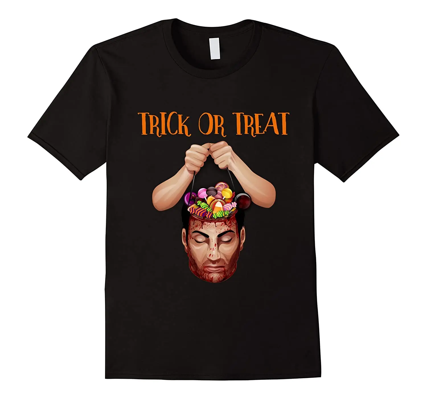 

Trick or Treat Scary Halloween Human Head T-Shirt. Summer Cotton Short Sleeve O-Neck Mens T Shirt New S-3XL
