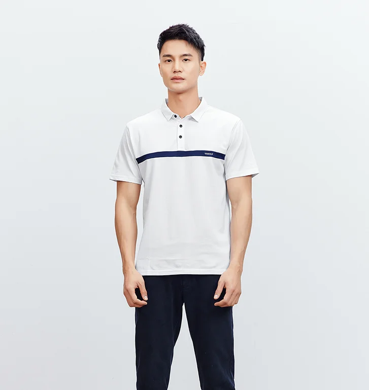 

Мужская белая хлопковая Футболка с отложным воротником, с коротким рукавом и бусинами, J7412