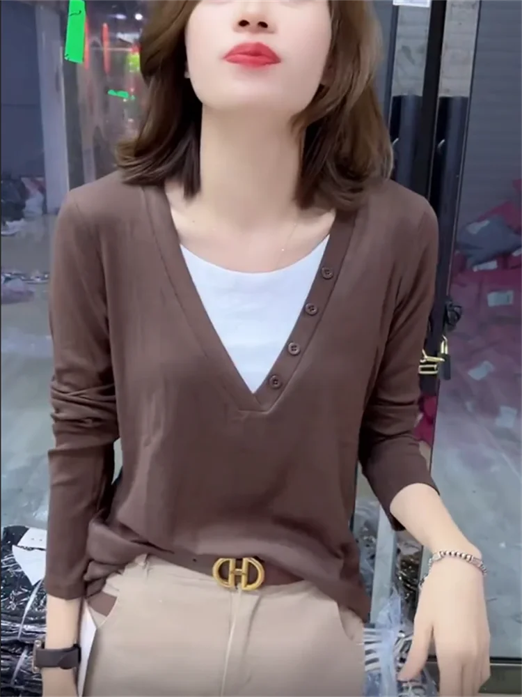 Осень 2024 новая женская одежда однотонный облегающий костюм с v-образным вырезом