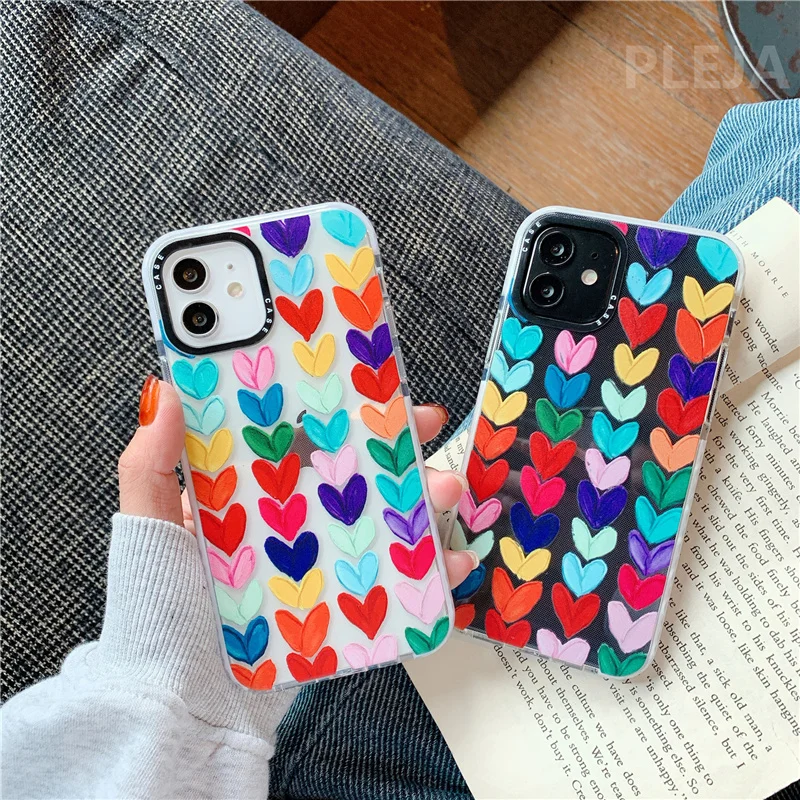 

Watercolor Graffiti Love Heart Soft Cases For iphone 12 mini 11 13 Pro Max 7 8 plus X XR XS Max SE 20 Phone Case Cute Cover Capa