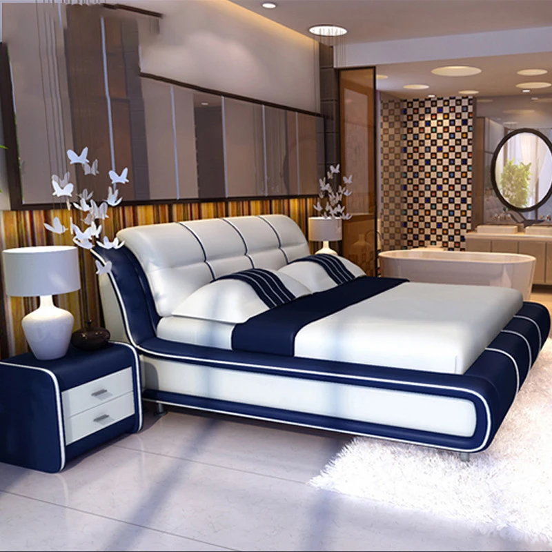 

First-floor Leather Cowhide Double Bed 1.8m Soft Storage Bed Wedding Bed Bedside Table Mattress Combination Furniture
