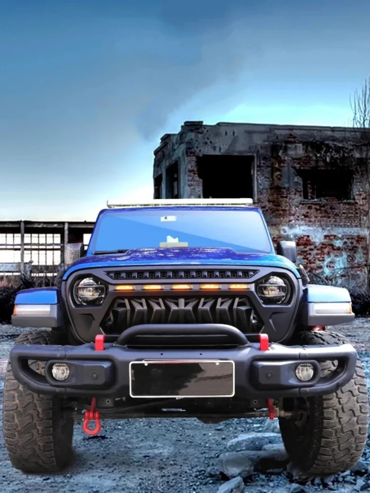 Фото Светодиодная решетка радиатора для Jeep Wrangler JL Renegade 1-го поколения 07-23, модифицированная, с подсветкой, передний бампер, сетка, комплект для тюнинга, автомобильные аксессуары №5