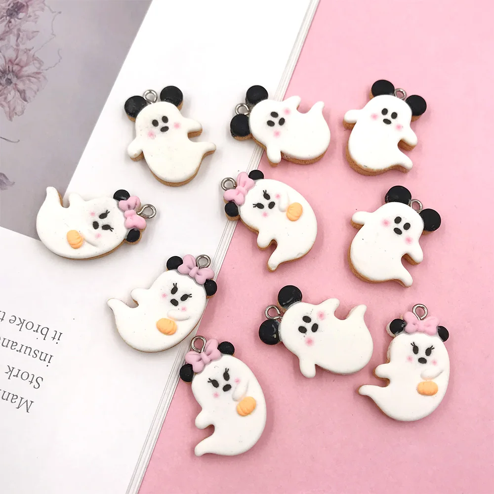 10Pcs Cartoon Ghost Biscuits Flat Resin Charms Pendants for Jewelry Making DIY Earrings Necklace Accessories Decoration Crafts
