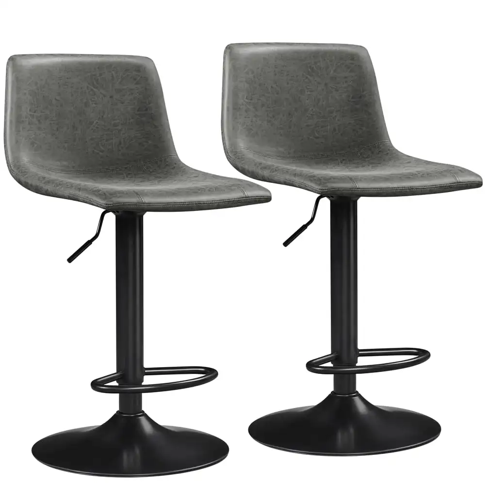 

2pcs Vintage Adjustable Bar Stools with Low Back for Kitchen, Gray