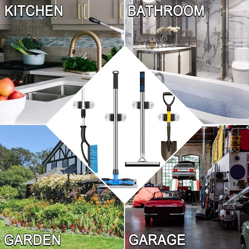 Держатель швабры для метлы Настенный 4ШТ органайзер из нержавеющей Стали
