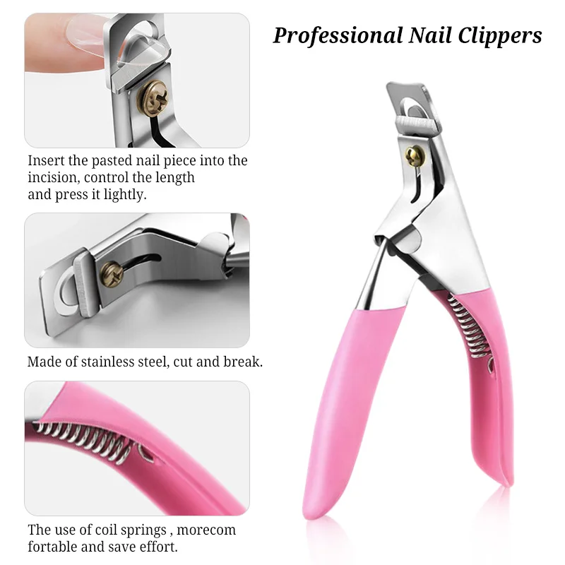 

Pink U-shaped Nail Art Clippers Trimmer Scissors French False Nail Cutting Stainless Steel Trimmers Cutters Manicure Tool