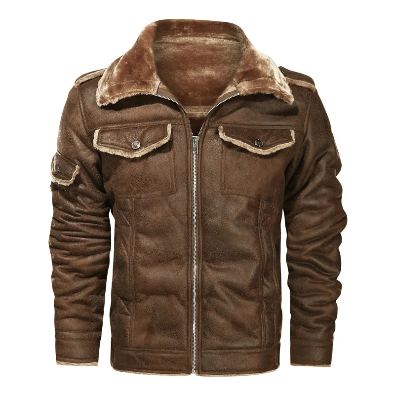 Men 2022 Winter Thick Warm Fleece Leather Jacket Coat Men Autumn Outwear Casual Military Bomber Motor Biker Leather Jackets Men