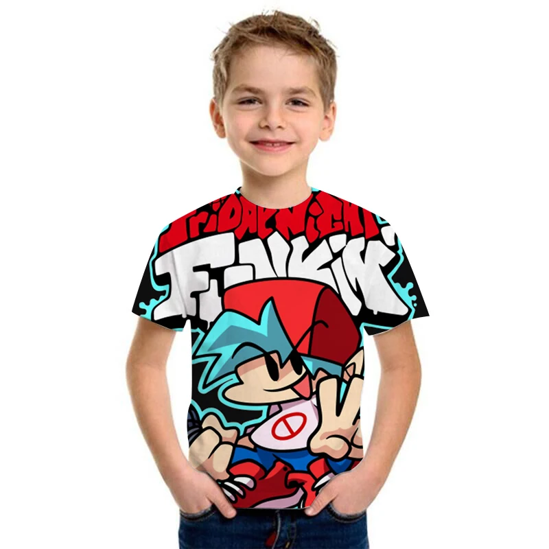 

Boy Friday Night Funkin T Shirt Kid Cartoon Blue Singer Game Funny For Girl Child T-Shirt Children Clothing Top Anime Clothes