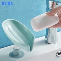 leaf shape soap dish drain soap holder box sponge storage tray for bathroom shower suction cup soap box bathroom accessories