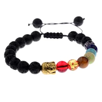 7 chakra lava stone healing balance beads bracelet stainless steel buddha head prayer natural stone yoga bracelet for men women