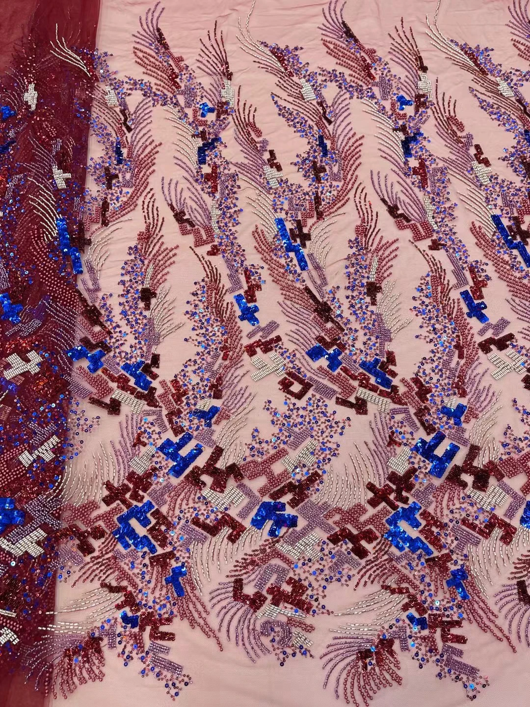 

JJ70214 Hot Sale Luxury Design 2022 Africa Embroidered Fabric Handmade Beads Net Lace with Sequins For Wedding Or Party Dress