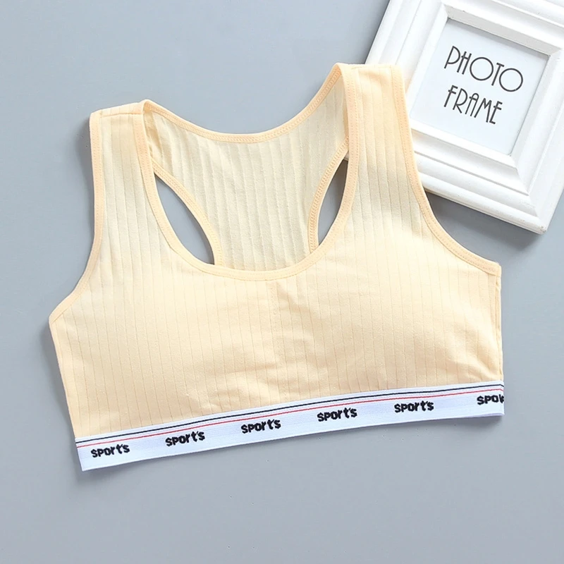 

Teen Girls Sport Training Bra Solid Color Letters Racerback Padded Underwear Top