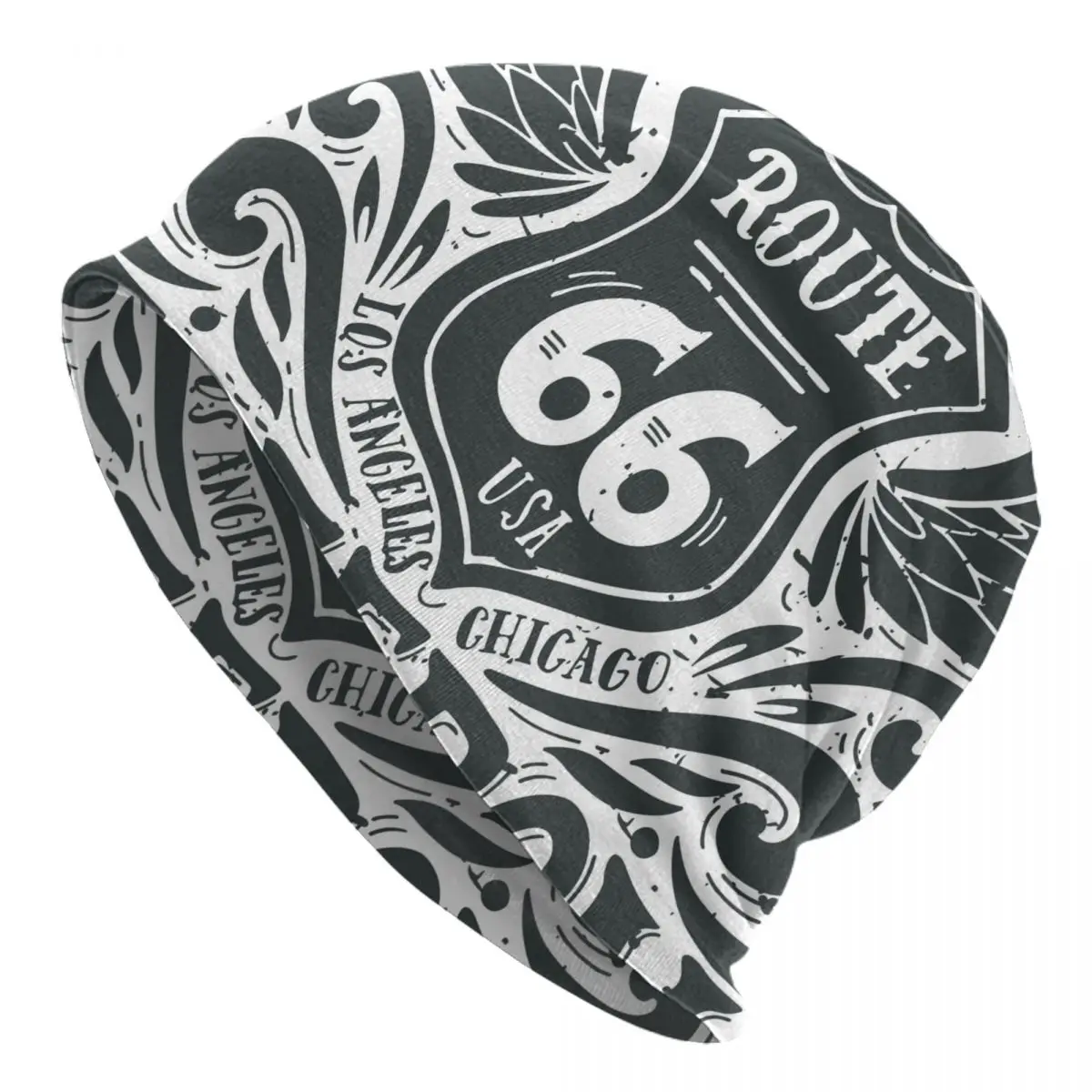 

Feel The Freedom Route 66 Vintage Print Men's Beanies for Women Outdoor Bonnet Hats Unisex Knitted Hat Hip Hop Cap