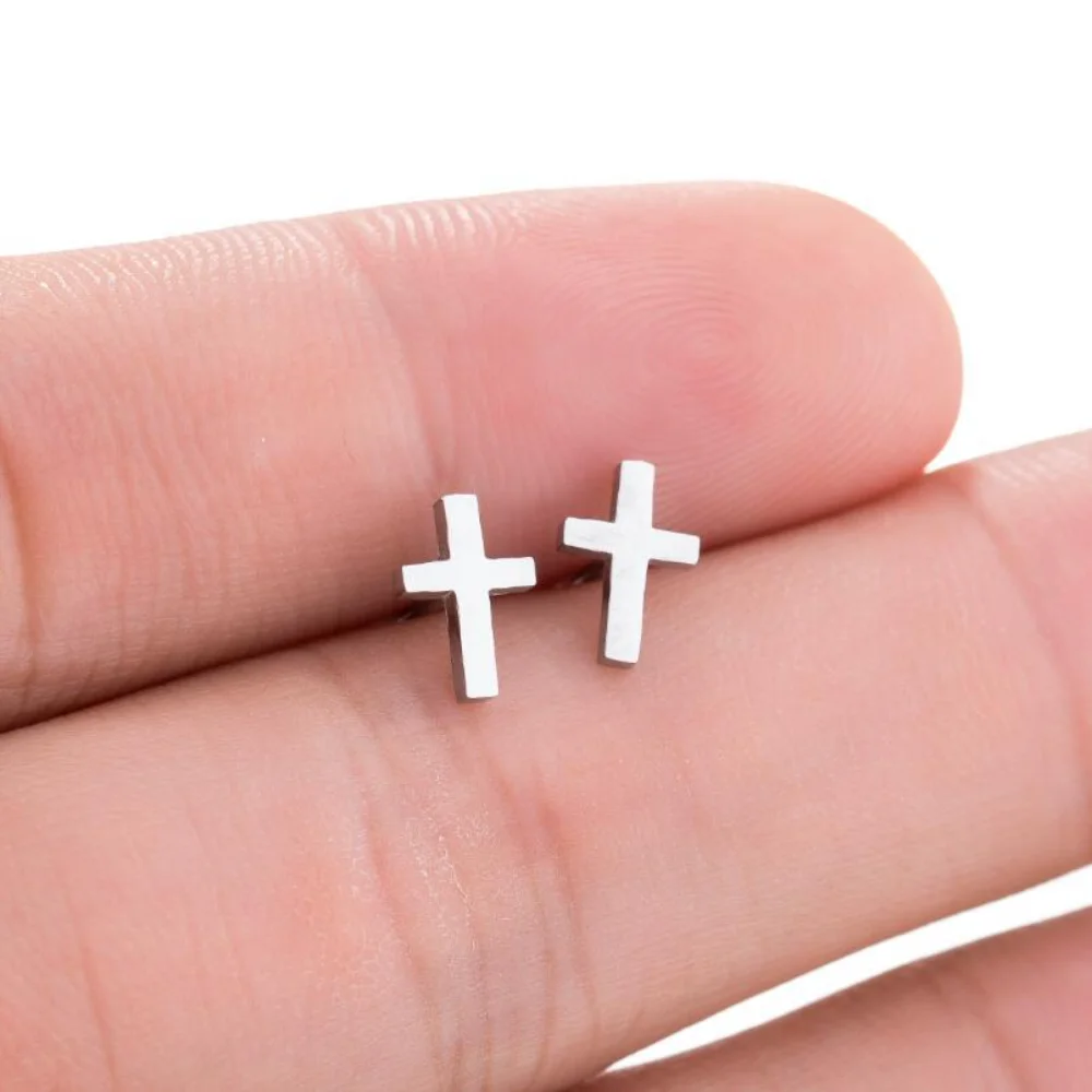 

Fashionable Stainless Steel Cross Earrings for Women's Simple and Personalized Mini Ear Bone Studs Ins