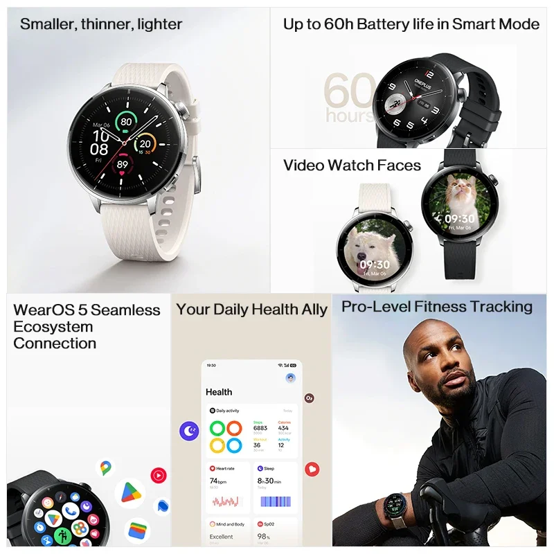 Фото Глобальная версия OnePlus Watch 3 43 мм Смарт-часы 1,32 дюйма AMOLED Срок службы батареи до 60 часов Ношение ОС Google GPS NFC №3