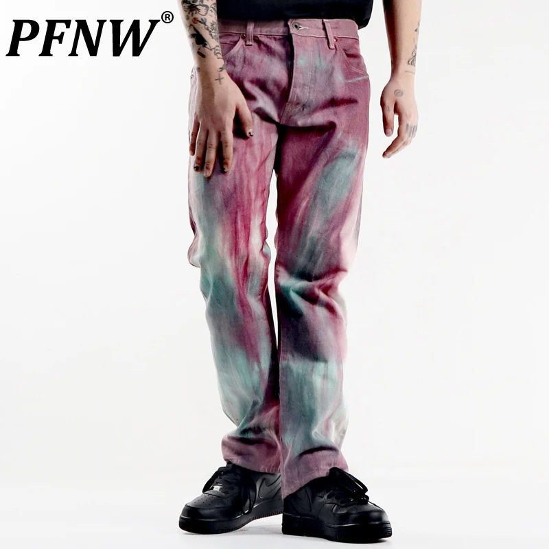 

Мужские джинсы в стиле хип-хоп PFNW, синие прямые джинсовые брюки с карманами и завязками, в стиле хип-хоп, весна-осень, 28A0381
