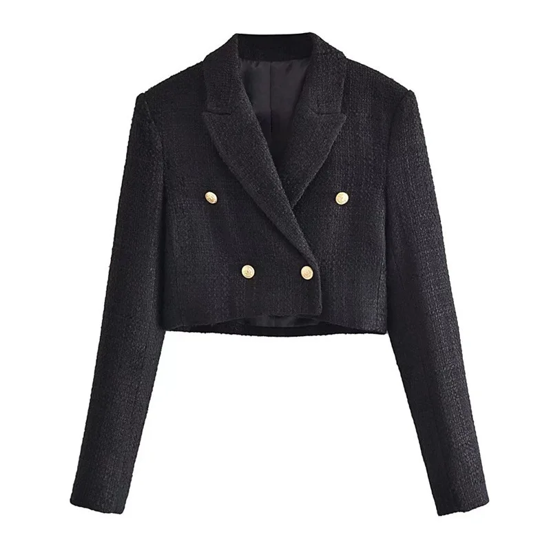 

Women Fashion Front Metal Buttons Tweed Breasted Blazer Vintage High Waist Side Zipper Female Short Pants