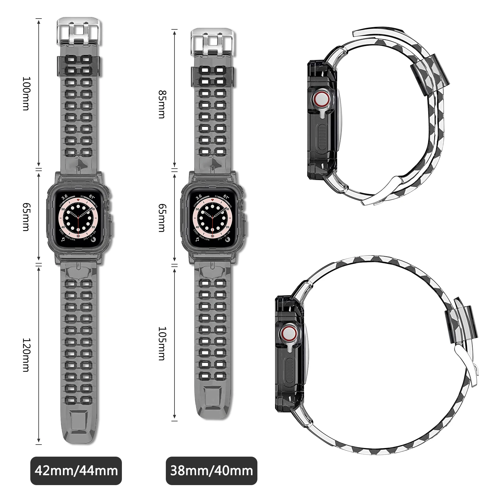 Transparent Soft TPU Band With Case For Apple Watch Series 6 5 4 3 2 Watchband Strap Bracelets For iWatch 38mm 40mm 42mm 44mm