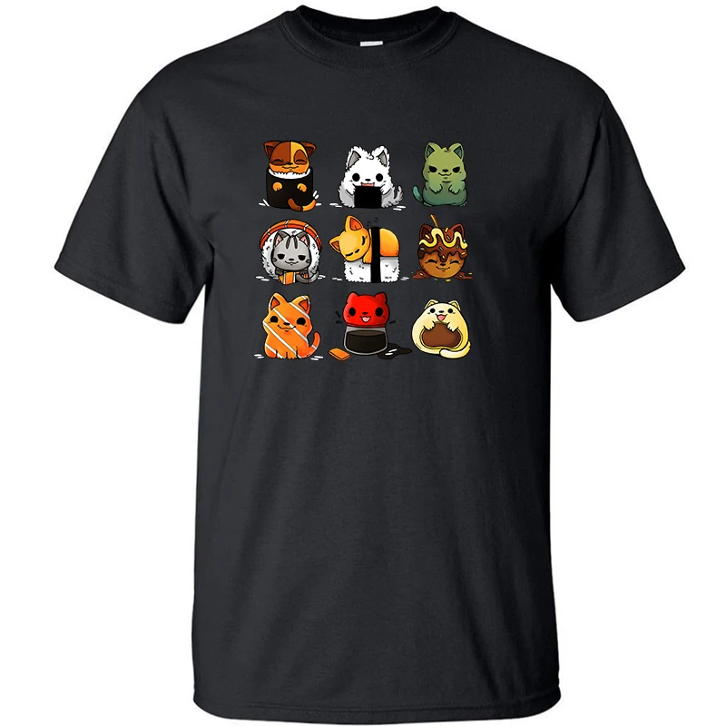 

Sushi Cat Funny Cats Funny T Shirt For Men Tshirt Cotton Graphic T Shirts T-shirt Camisas Summer Tops Tee Black Short Sleeve