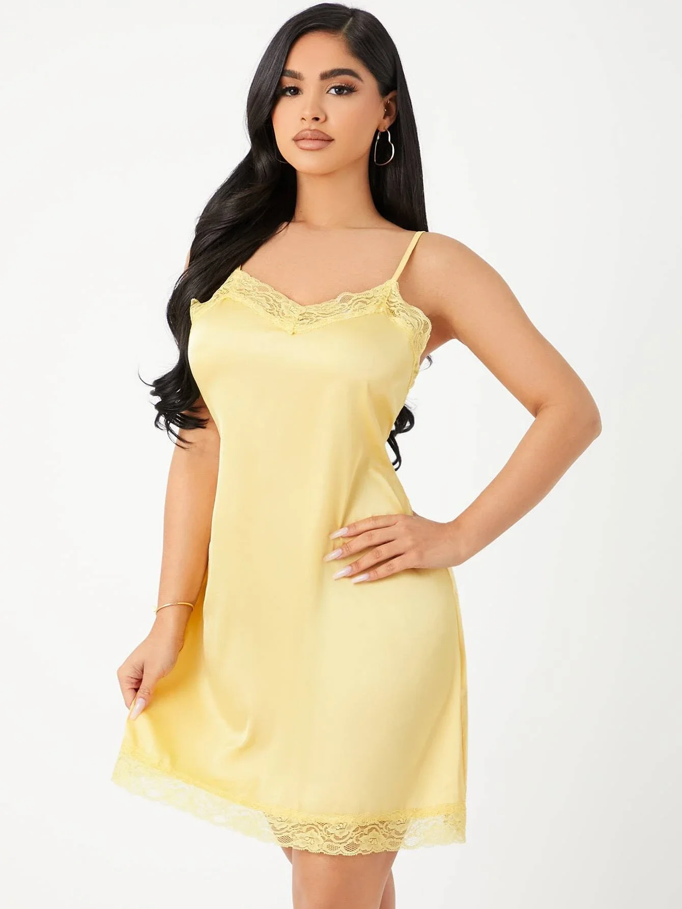 

Lace Trim Satin Cami Sleep Dress
