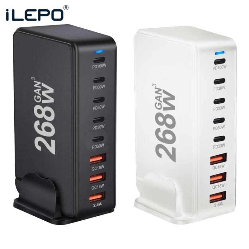 Настольное зарядное устройство GaN с 8 портами USB Type-C 268 Вт