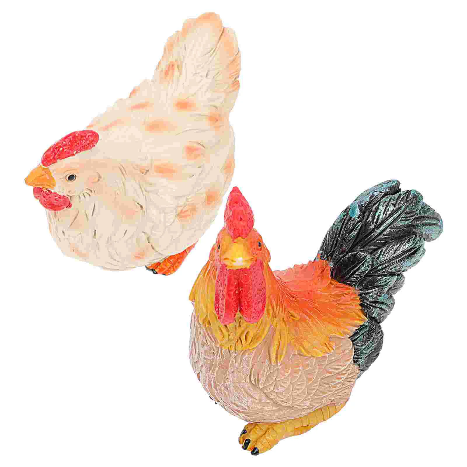

Resin Hen Statues Rooster Sculpture: 2pcs Outdoor Statue Farmhouse Garden Figurine Table Centerpiece Educational Model