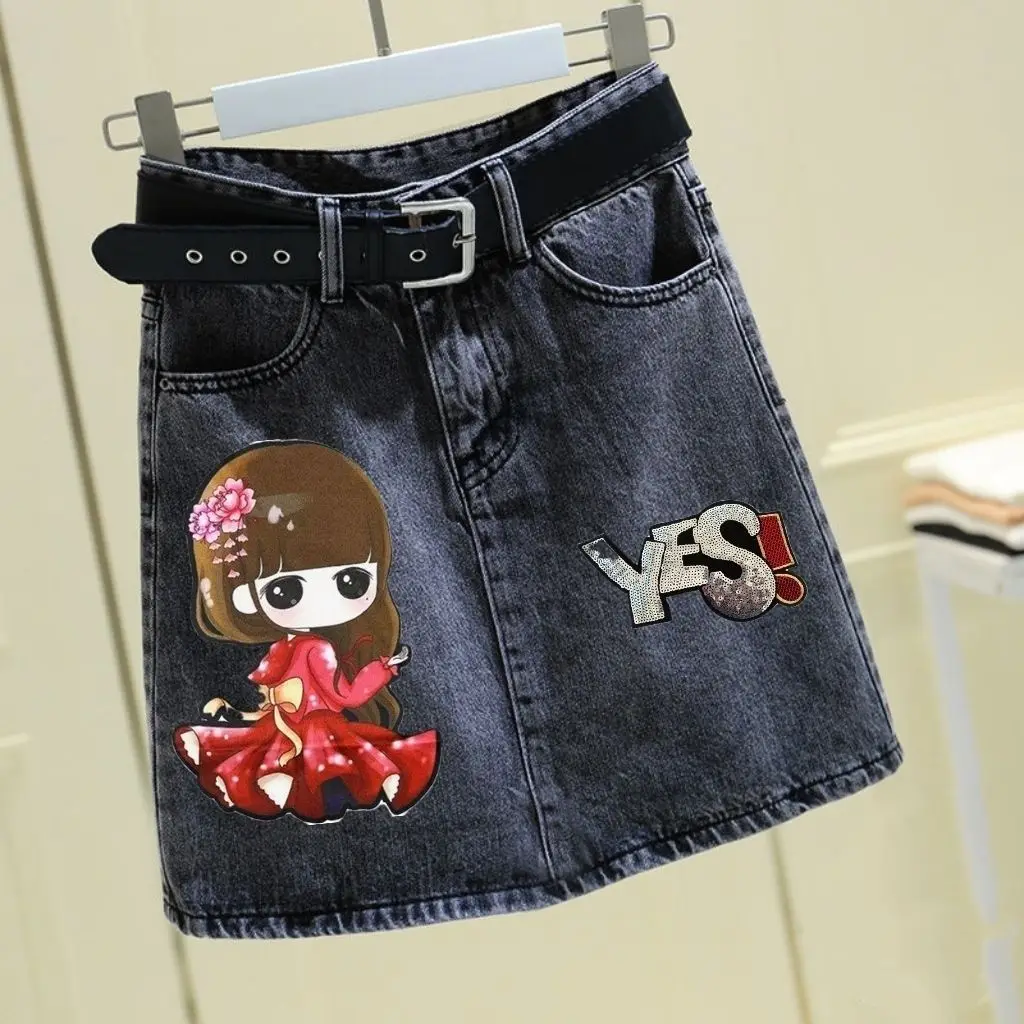 

Streetwear Thailand Cute Sweet Denim Skirt For Women Clothing 2023 Spring Summer New High Waist Slim A-line Jeans Skirt BC251