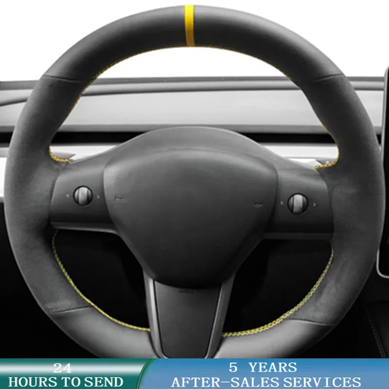 Cover Steering Wrap Suede Leather Original Steering Wheel Braid For Tesla Model 3 2015-2021 Model Y 2019-2021