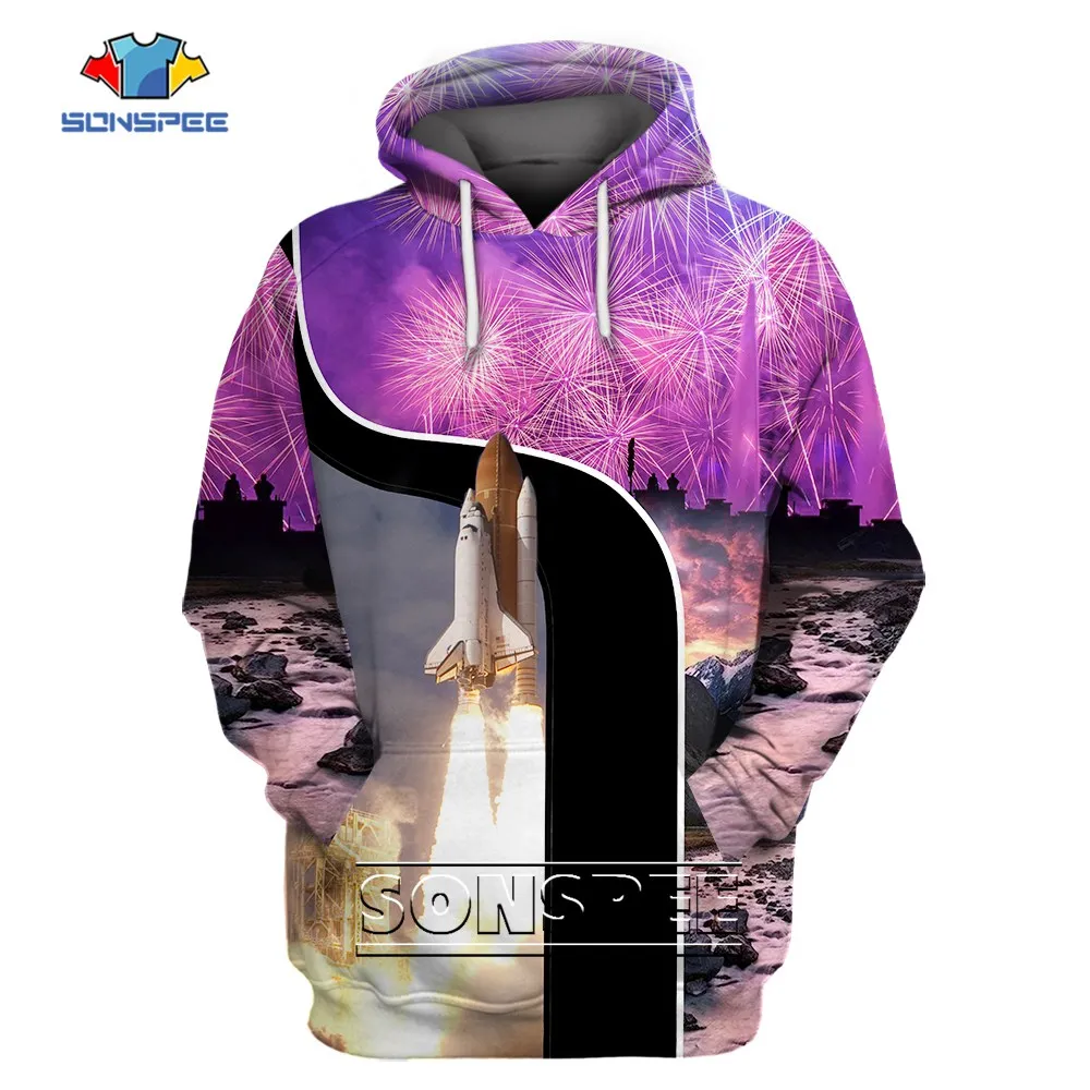 

SONSPEE Space Shuttle Rocket 3D Printed Hoodie Men Women Pullover Fireworks Atmosphere Clothing Long Sleeve Spacecraft Tops