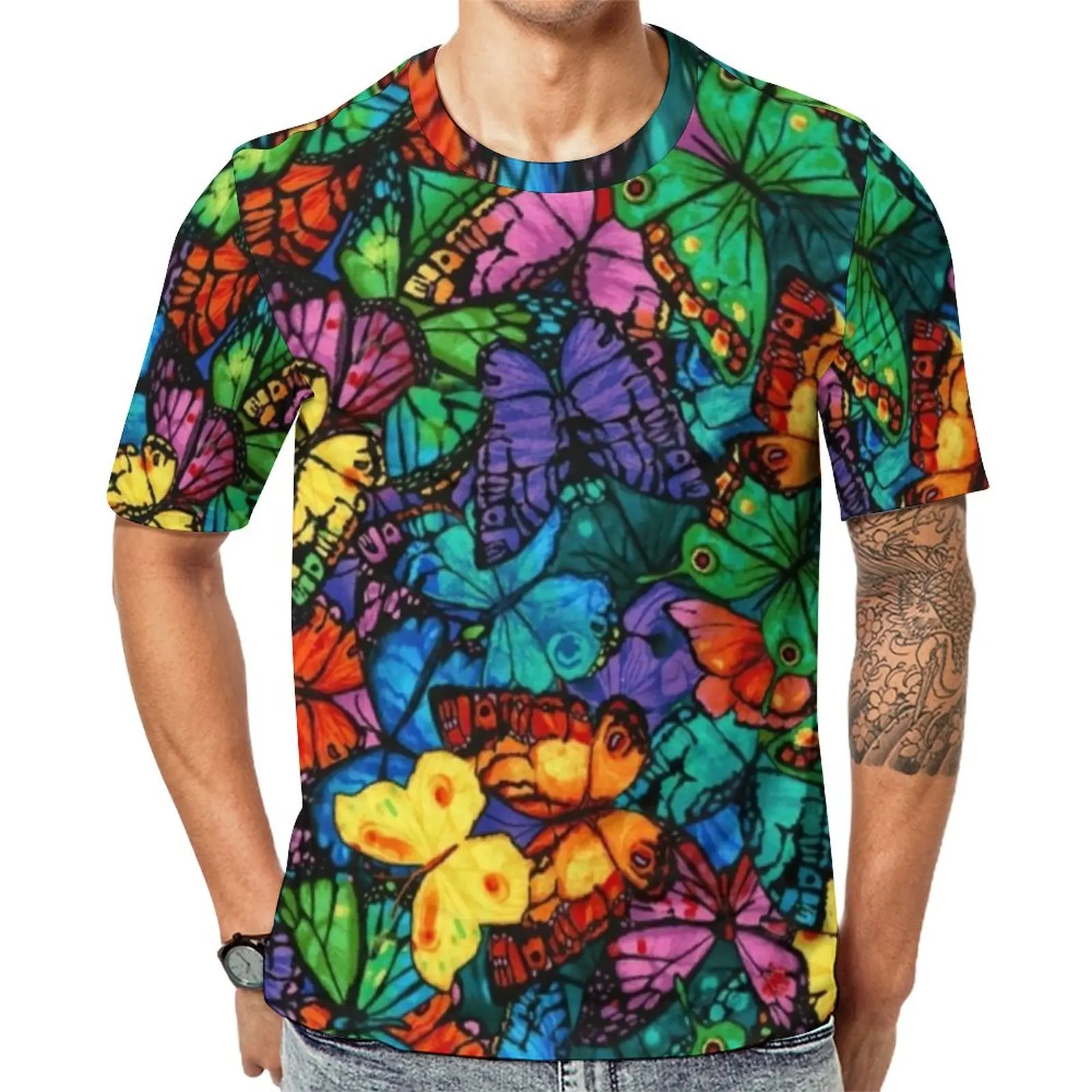 

Красочная Винтажная футболка с бабочками, смешные художественные футболки с бабочками, футболка с круглым вырезом в стиле хип-хоп, летние топы с графическим принтом для пар, 4XL, 5XL, 6XL