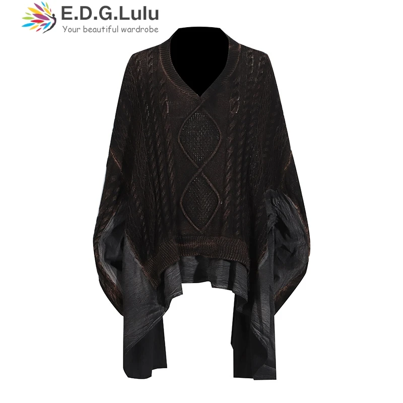 EDGLuLu модный дизайн с рукавами летучая мышь в стиле пэчворк рюшами свободный