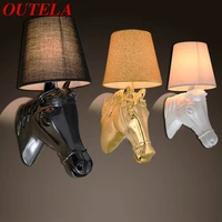 outela contemporary wall lamp led simple creative horse head resin sconces light for home living room hotel bedroom decor