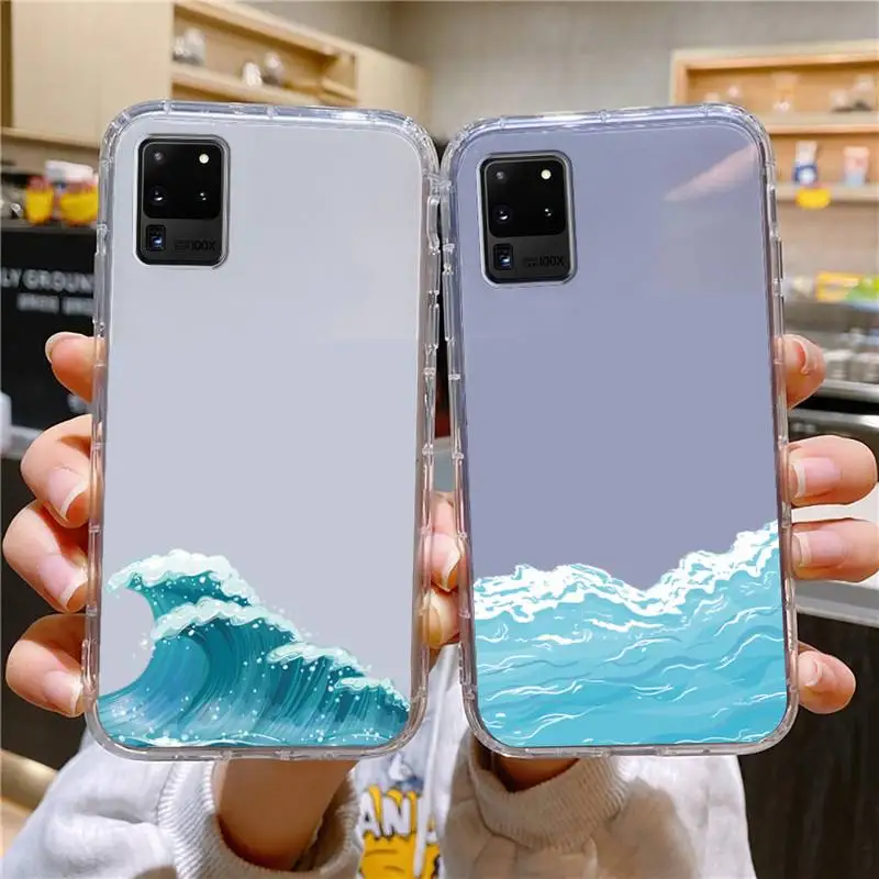 

Fashion Great Blue Wave Phone Case For Samsung Galaxy S10 S10e A70 Edge S22 S23 Plus Ultra Note10 Transparent Cove