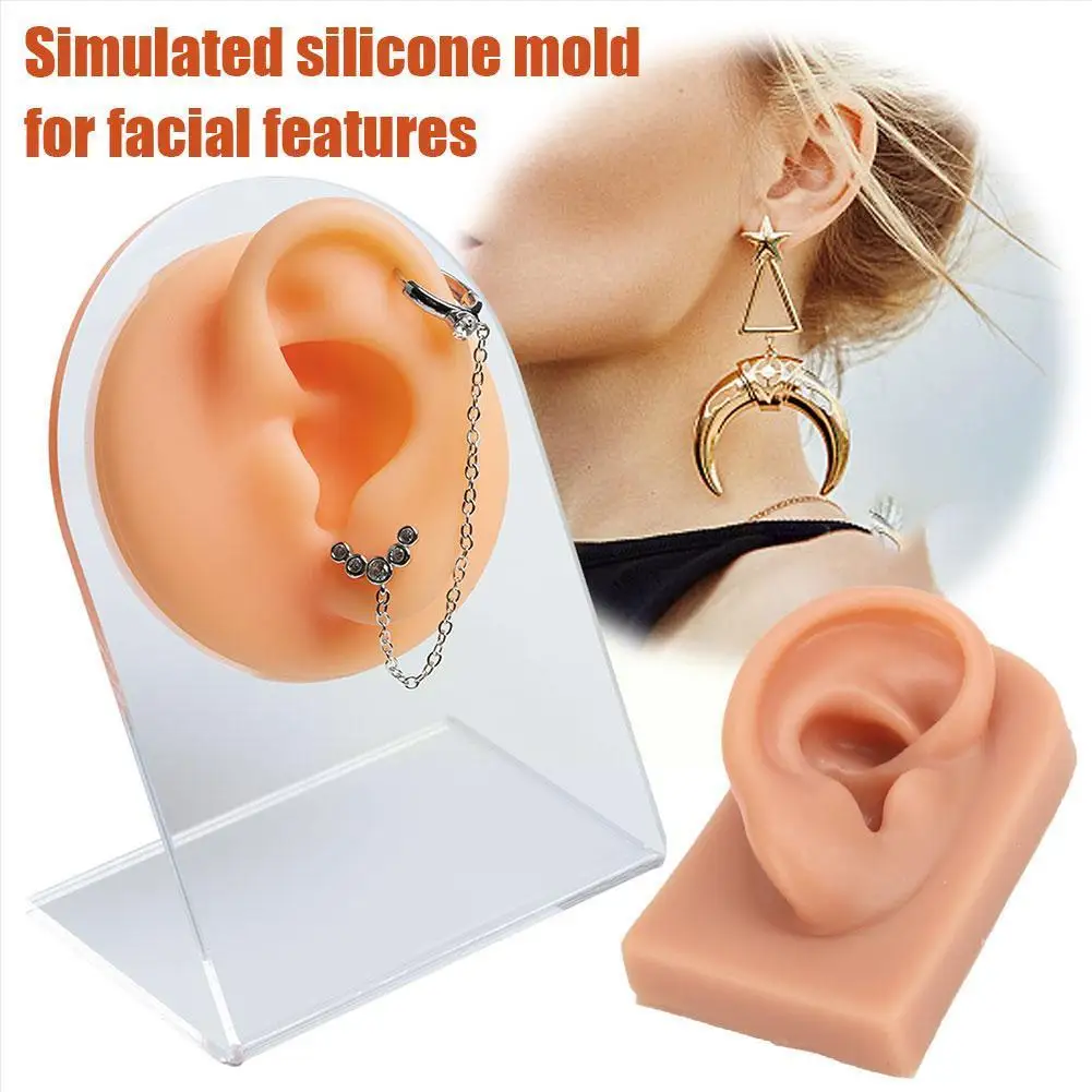 

1Pc Soft Silicone Ear Model Tattoo Practice Jewelry Piercing Display Acrylic Earring Stand Display Display Tools Kit Tool T2V0